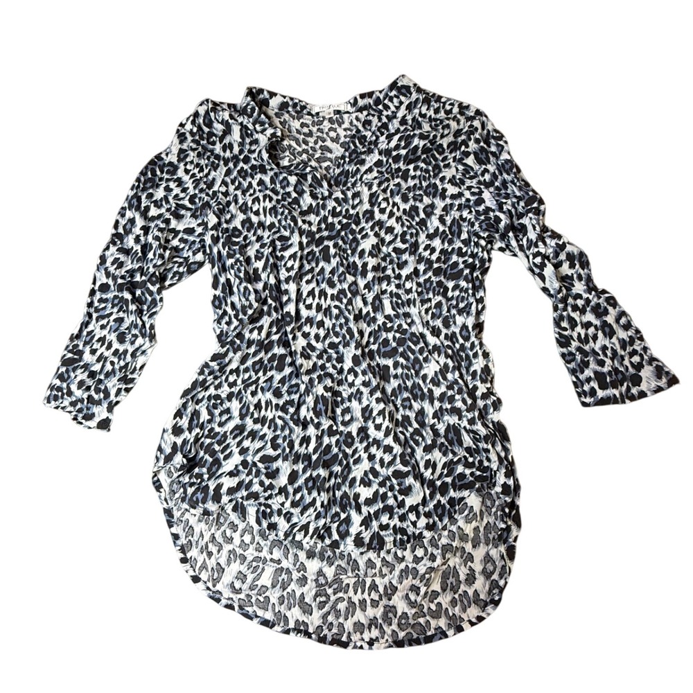 Profile Apparel Animal Print Blouse 3/4 Sleeve Casual‎ Top Blue Black M